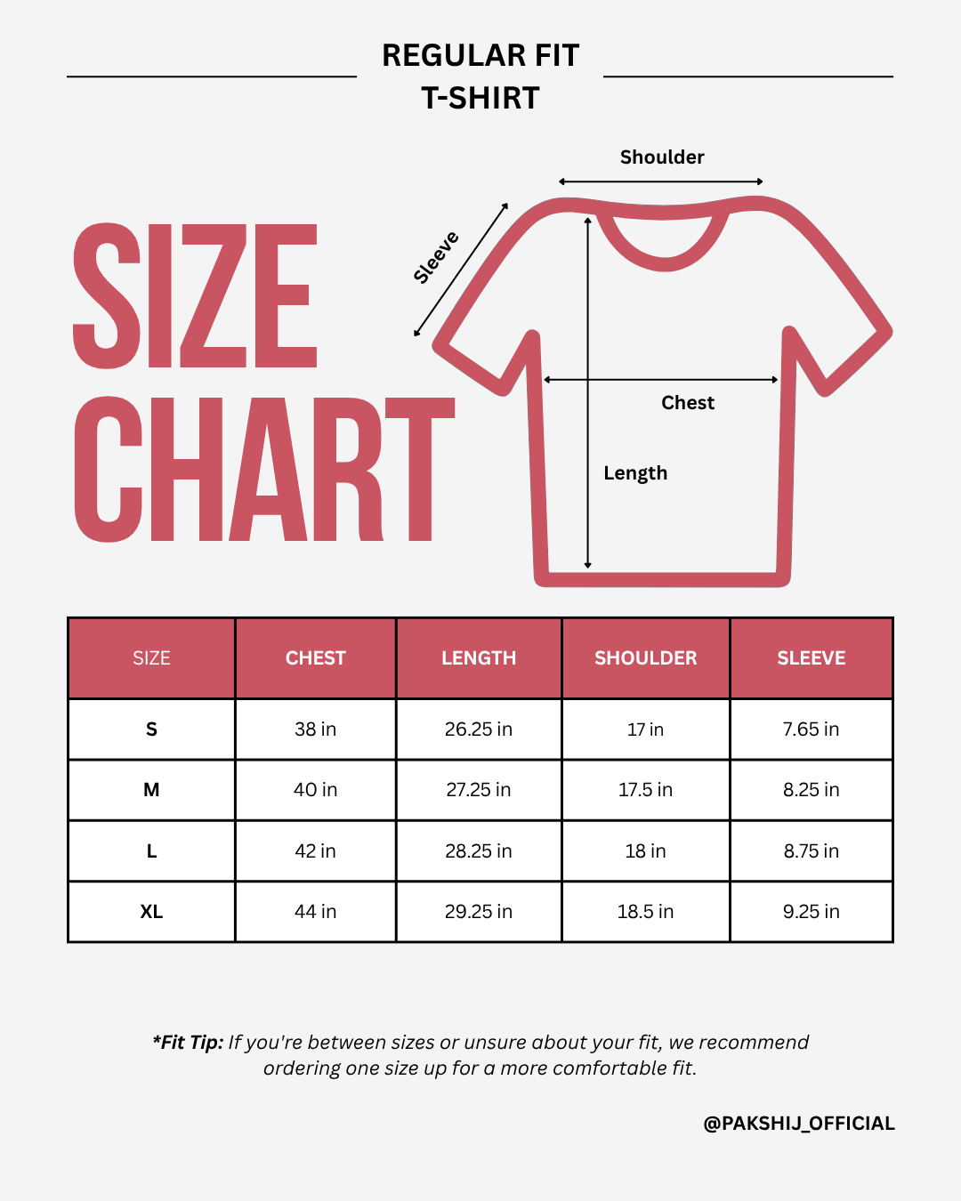 t shirt size chart