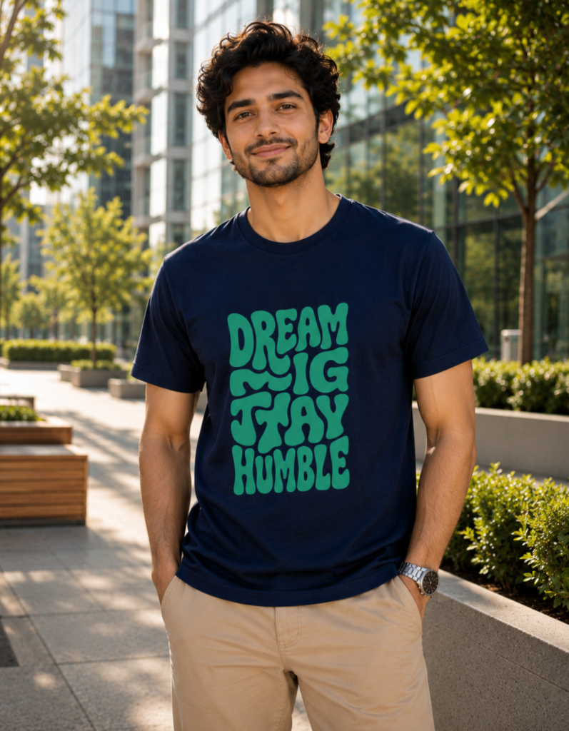 Dream Big Stay Humble Typography T Shirt for Men - Premium 100% Cotton 180 GSM