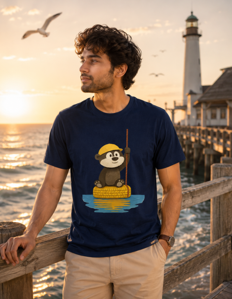 Bear Rescue Ocean Scrapbook Graphic T Shirt for Men - Premium 100% Cotton 180 GSM