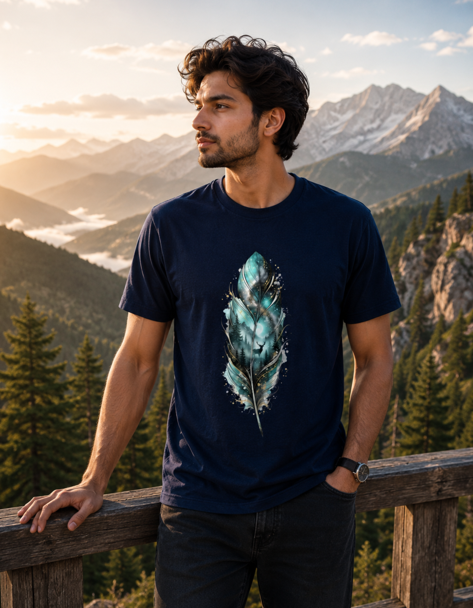 Deer Graphic T Shirt Feather Jungle Design