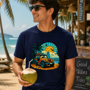 Beach Sunset Jeep Graphic T Shirt Design