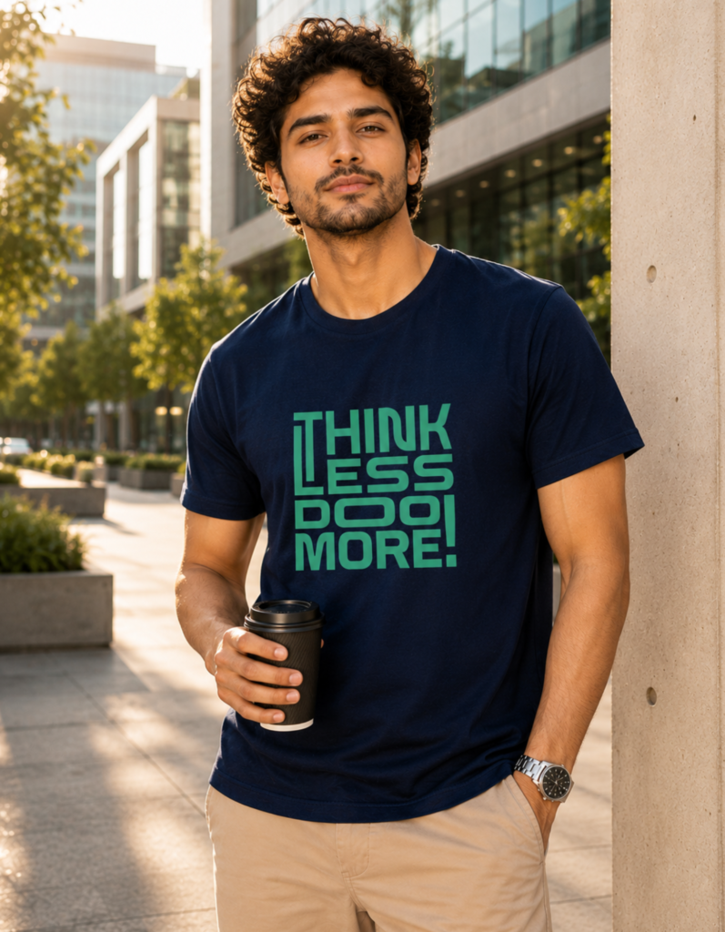 Think Less Do More Typography T Shirt for Men - Premium 100% Cotton 180 GSM